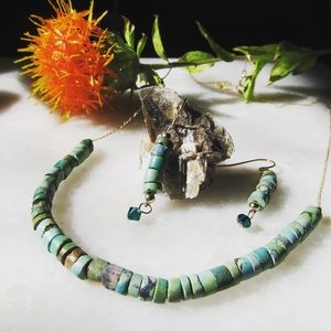 Handmade Necklace Earring Set Turqoise Gemstone